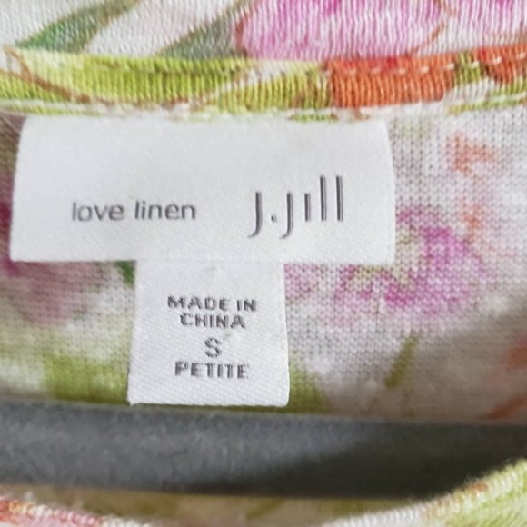 J.Jill Love Linen Women Size SP Floral 100% Linen Tiered Asymmetrical Hem - Picture 3 of 6